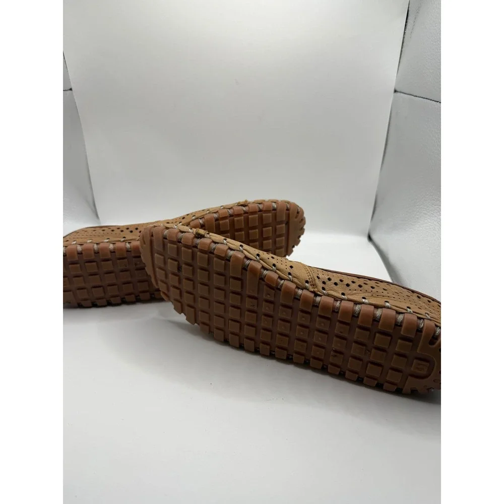 Spring Step Tan Leather Perforated Loafers Womens 41 Slip On Flats Turkey Made